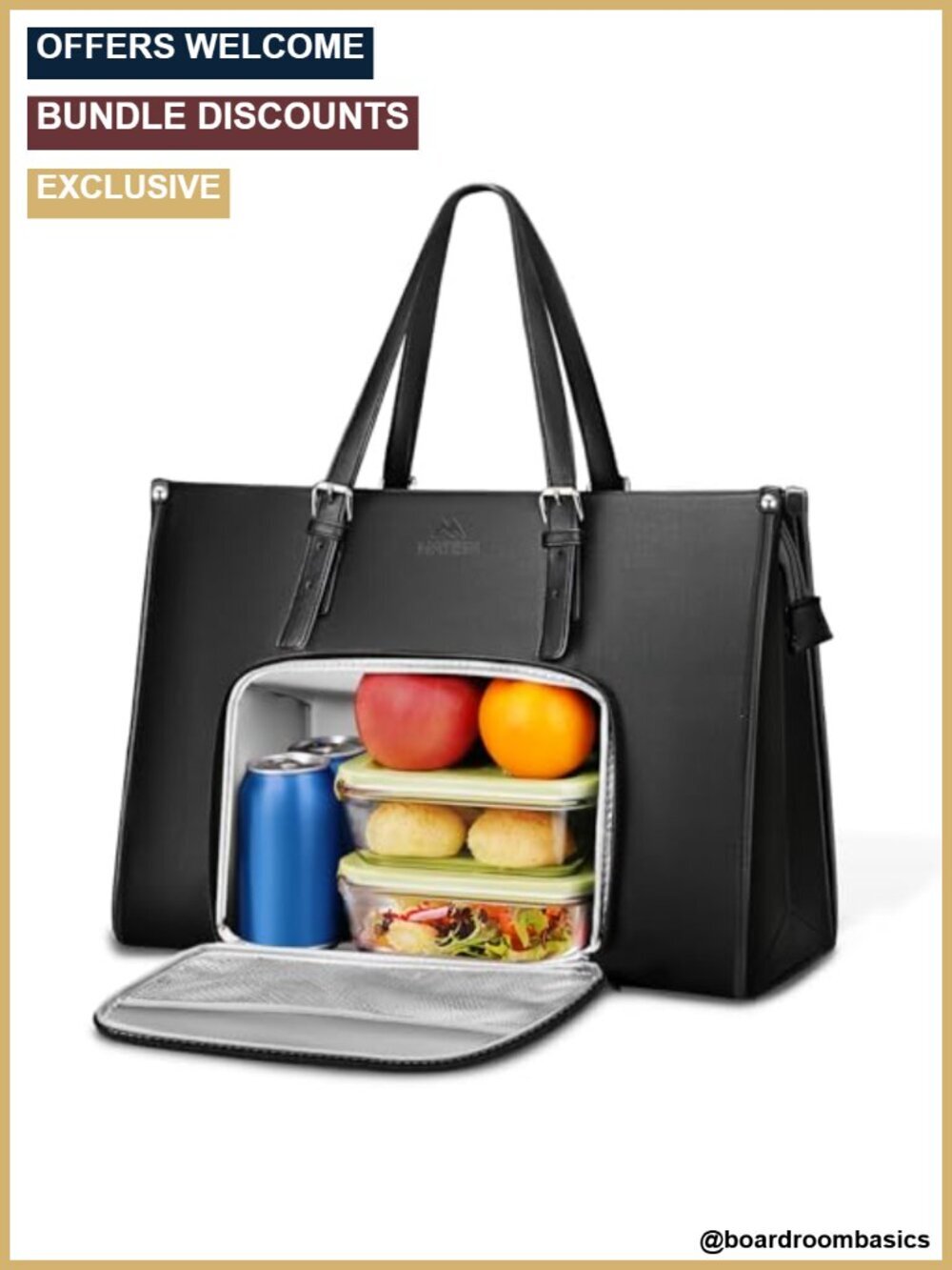 PU Leather 17" Laptop Tote Bag with Lunch Compartment Insulated Work Bag